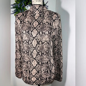 INC, M, metallic python print, long sleeve, mock neck w/rear quarter zip tunic